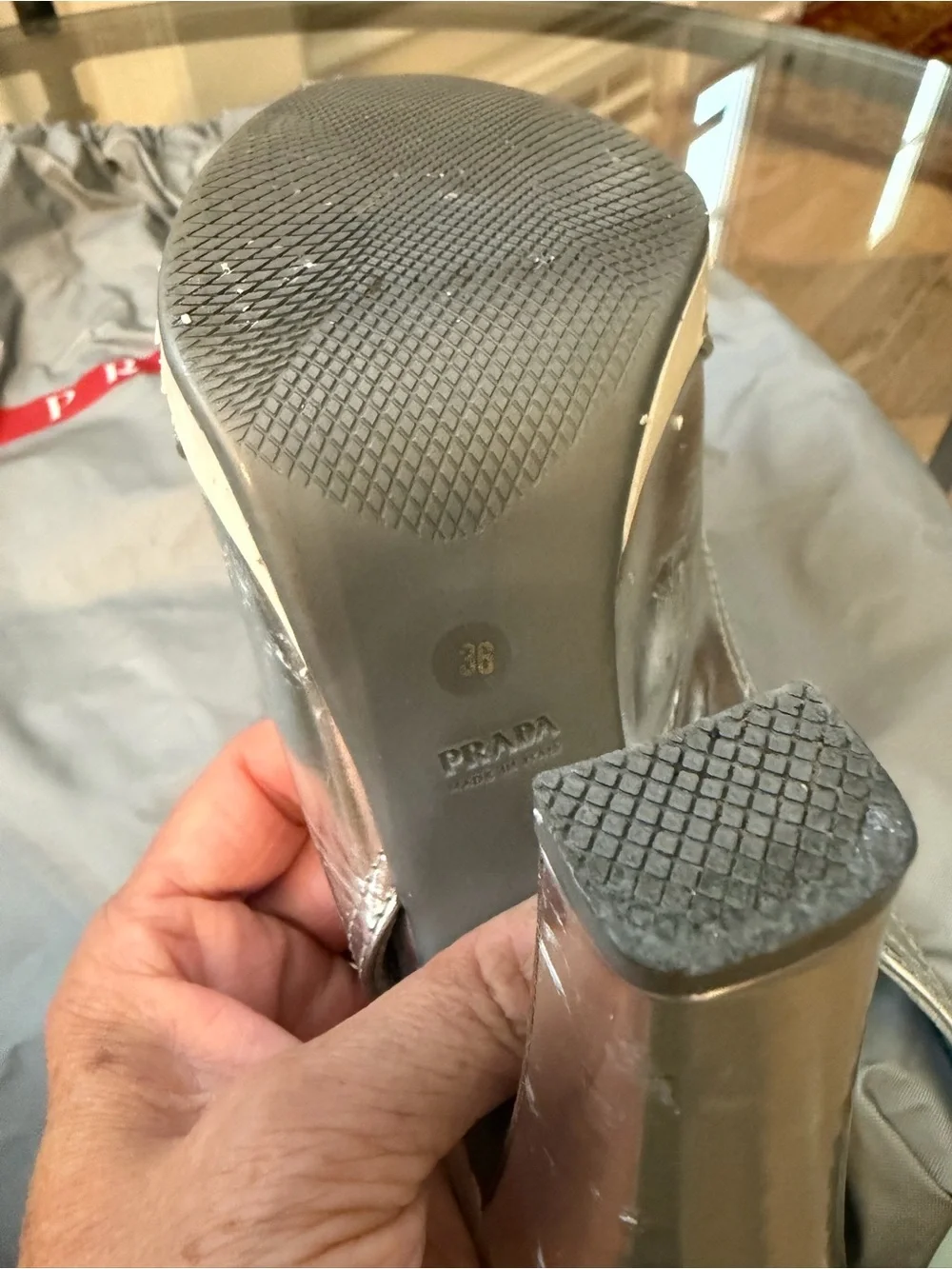 Prada Metallic Silver Slingback Platform High Heels RESTORATION PROJECT